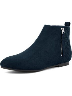 Women's Navy Ankle Flat Low Heel Zippers Booties Winter Fall Fashion Boot